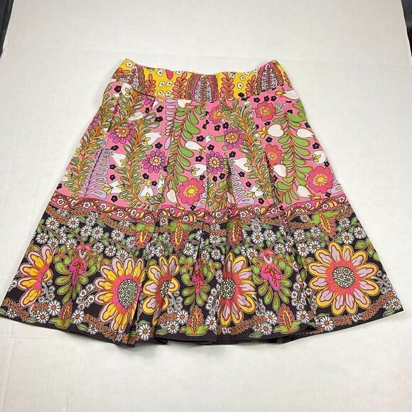 CAbi Womens Cotton A-Line Pleated Skirt Colorful Paisley Print Back Zip Size 2 - Picture 1 of 11